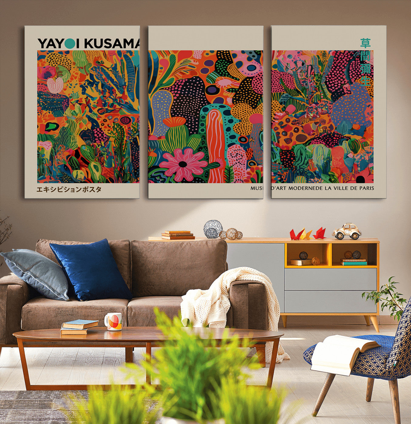 40791-MGV-CV-36X24-Kusama Inspired Wall Art – Vibrant Abstract Floral Jungle Canvas Print, Bold Pop Art Botanical Decor for Living Room, Bedroom, or