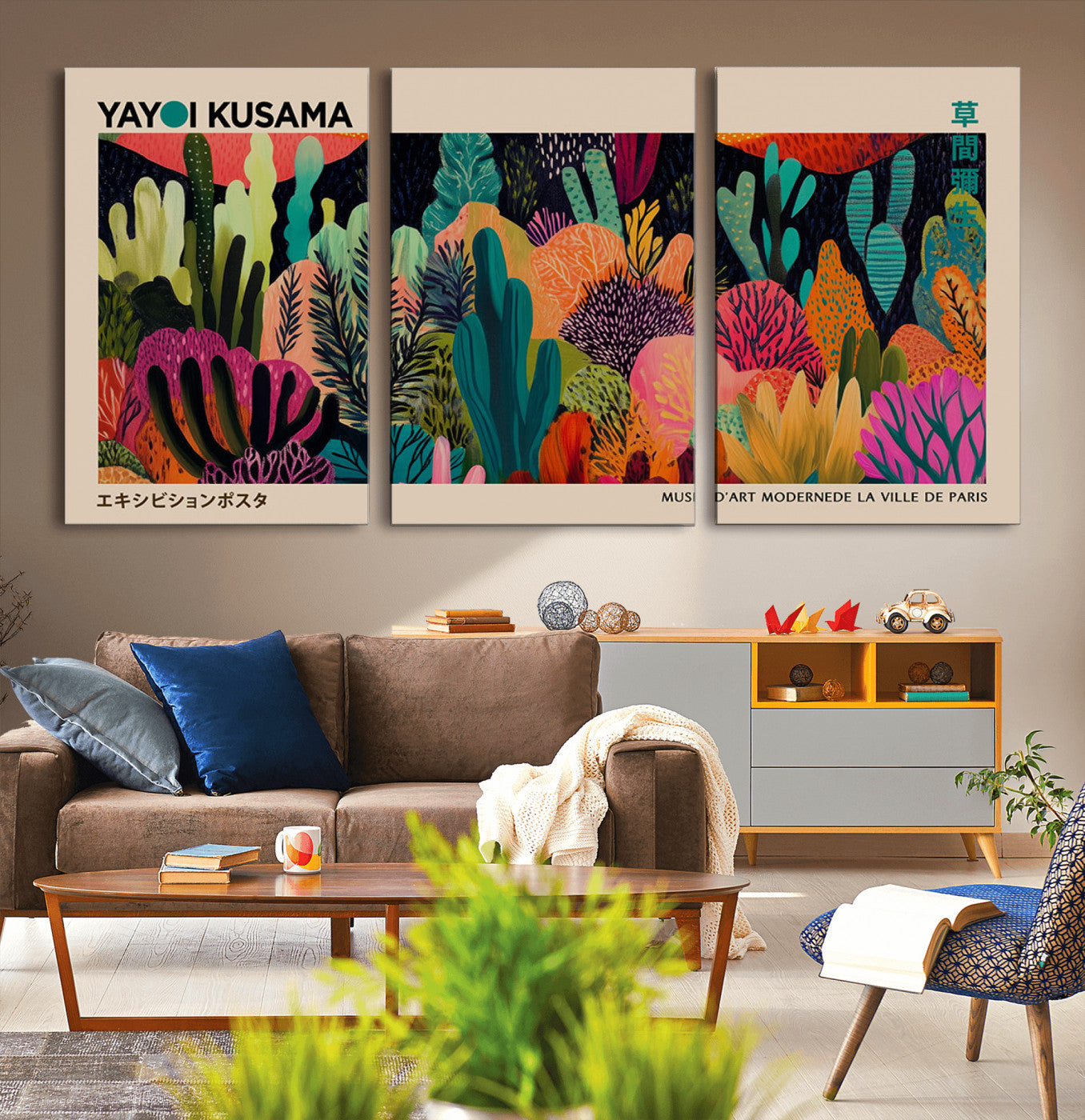 45711-MGV-CV-36X24-Yayoi Kusama Wall Art Canvas Print, Framed Abstract Yayoi Kusama Art Picture Print, Japanese Wabi Sabi Perfect Modern Abstract
