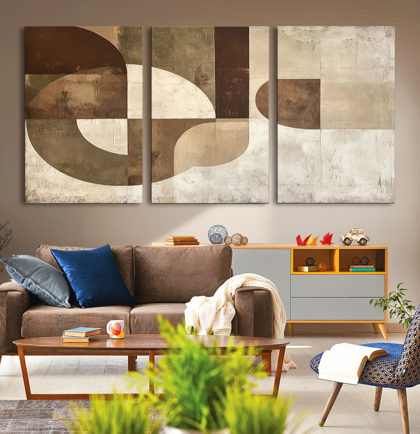 59767-MGV-CV-36X24-Abstract Geometric Shapes Wall Art – Modern Minimalist Canvas Print, Neutral Brown Beige Tan Artwork for Living Room, Bedroom,
