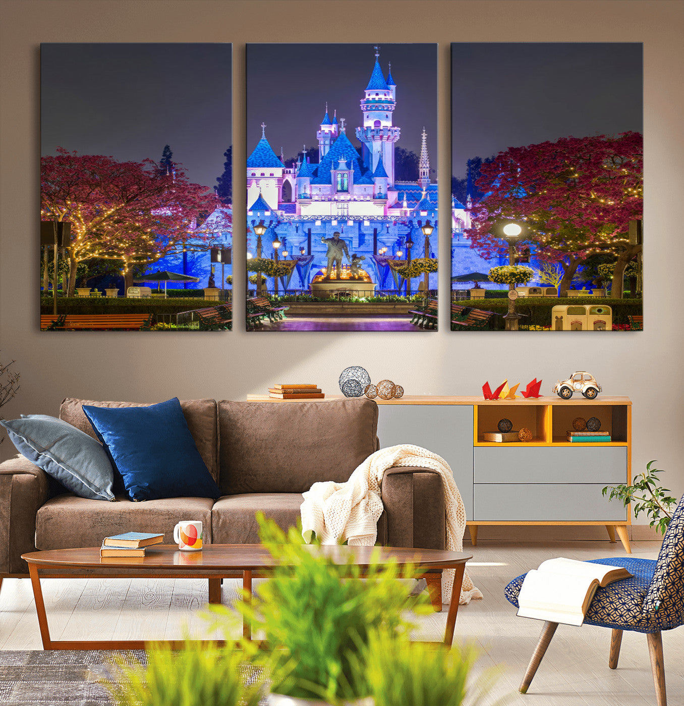 66710-MGV-CV-36X24-Enchanted Castle Wall Art – Magical Night Scene Canvas Print with Glowing Lights, Fantasy Architecture Artwork for Living Room,