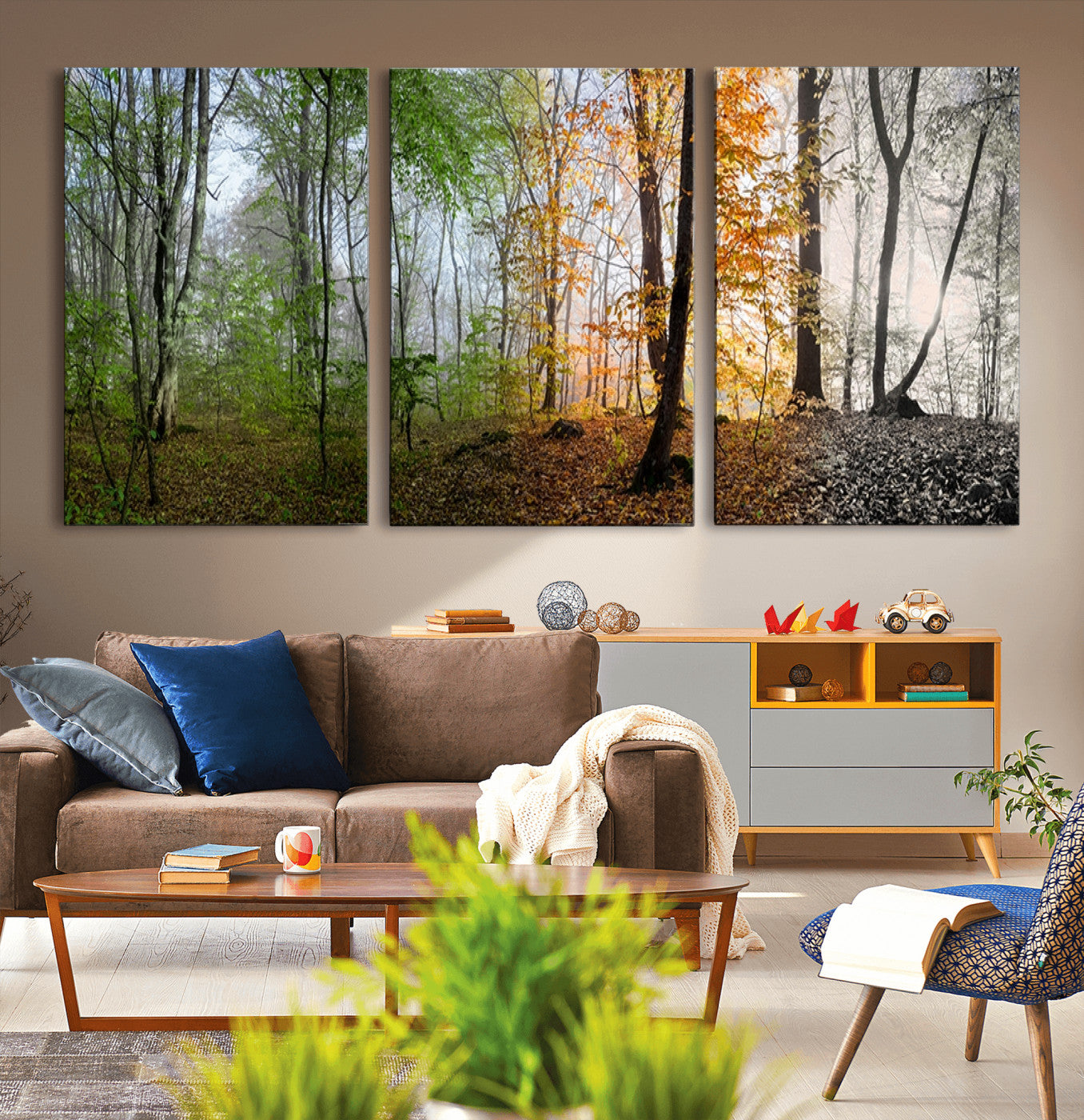 95317-MGV-CV-36X24-Four Seasons Forest Wall Art – Panoramic Nature Canvas Print Showing Spring, Summer, Autumn and Winter Landscape for Living Room,