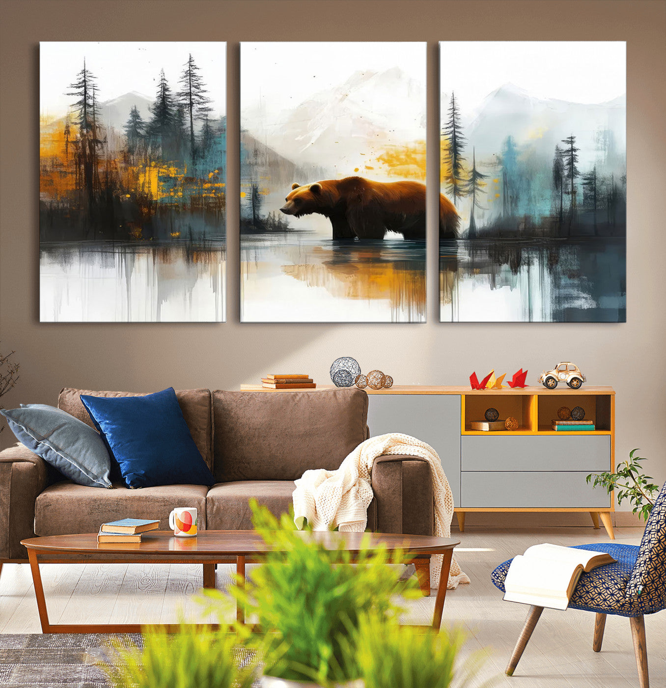 50308-MGV-CV-36X24-Bear Wilderness Wall Art – Mountain Forest Canvas Print, Rustic Cabin Decor with Wildlife Landscape, Nature Artwork for Lodge,