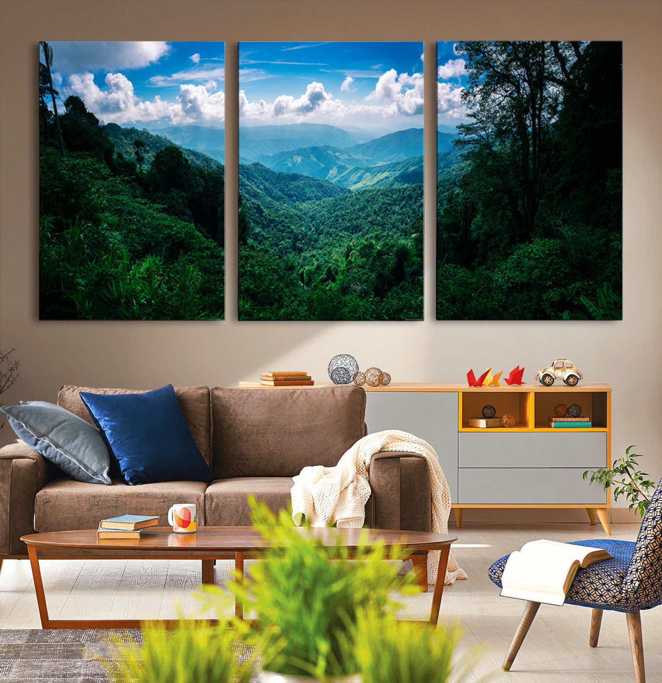 74439378-MGV-CV-36X24-Tropical Jungle Wall Art Canvas Print, Framed Lush Valley Art Picture Print, Forest Mountains Perfect Tropical Wilderness Decor