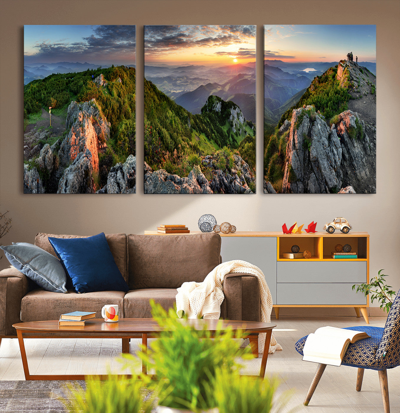 51582565-MGV-CV-36X24-Mountain Sunrise Panorama Wall Art – Scenic Landscape Canvas Print, Hiking Adventure Nature Photography, Large Mountain Range Wall