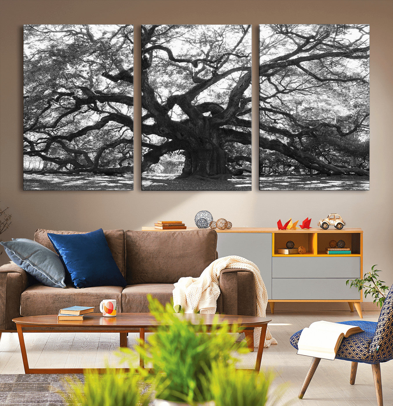 81655611-MGV-CV-36X24-Ancient Oak Wall Art Canvas Print, Framed Twisted Branches Art Picture Print, Gnarled Tree Perfect Moody Nature Decor Artwork