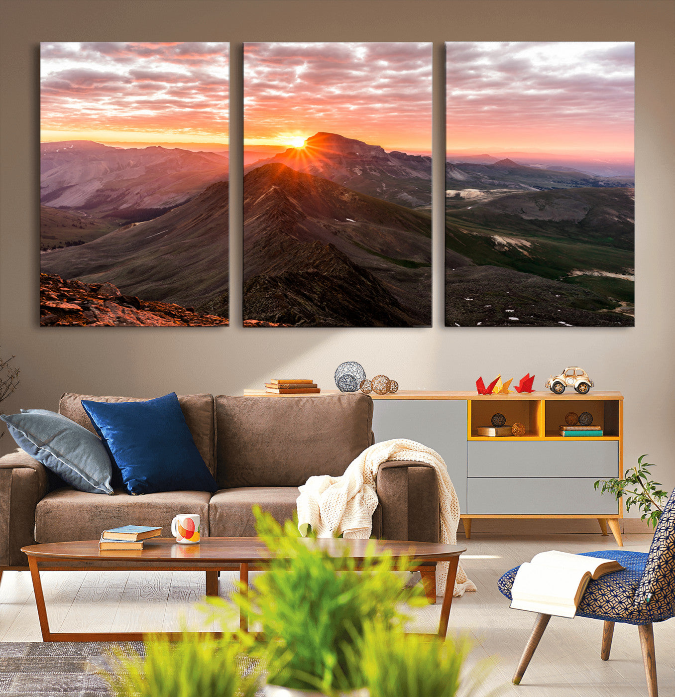 50957419-MGV-CV-36X24-Mountain Sunrise Wall Art Canvas Print, Framed Alpine Ridge Art Picture Print, Mountain Range Perfect Vibrant Rustic Decor Artwork
