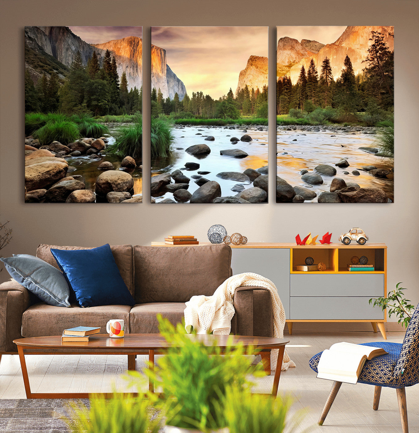 90956031-MGV-CV-36X24-Yosemite Valley Wall Art – Scenic Mountain River Landscape Canvas Print, Nature Photography for Living Room, Bedroom, Cabin,