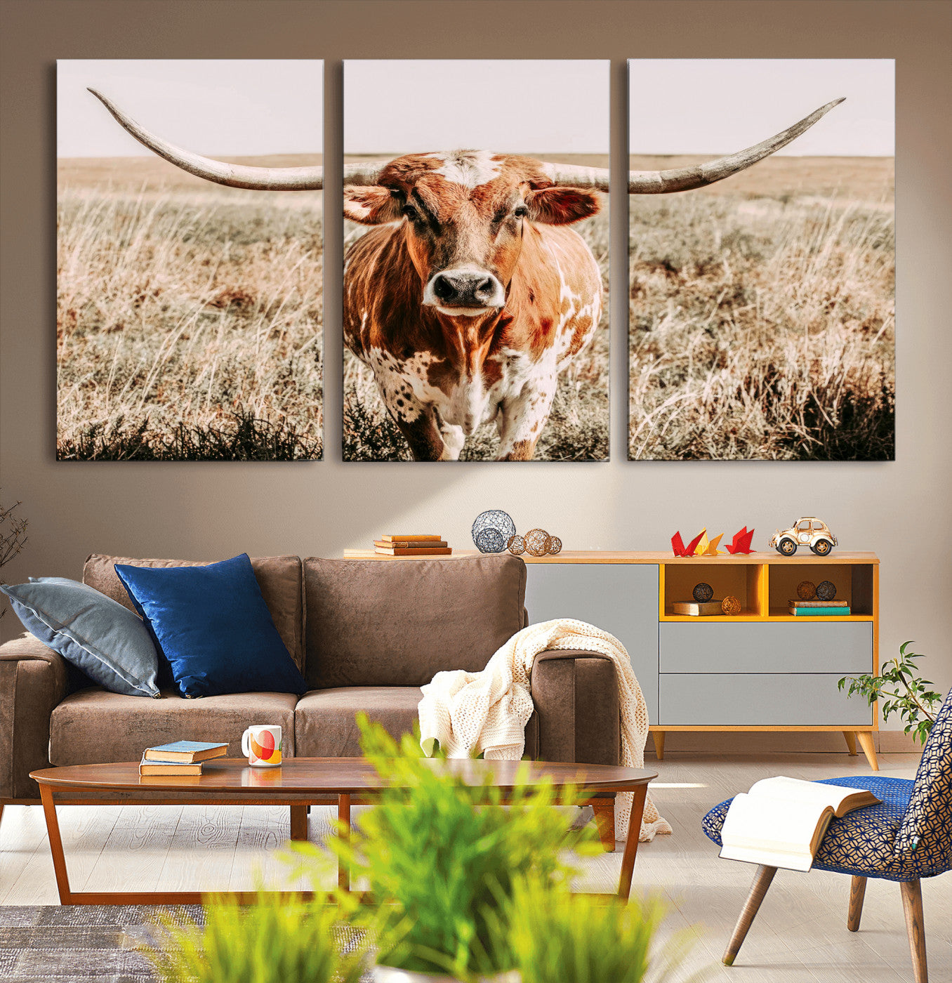54986862-MGV-CV-36X24-Majestic Longhorn Wall Art – Canvas Print of Graceful Strength & Bold Spirit, Wild Plains Beauty Nature Inspired Rustic Decor for