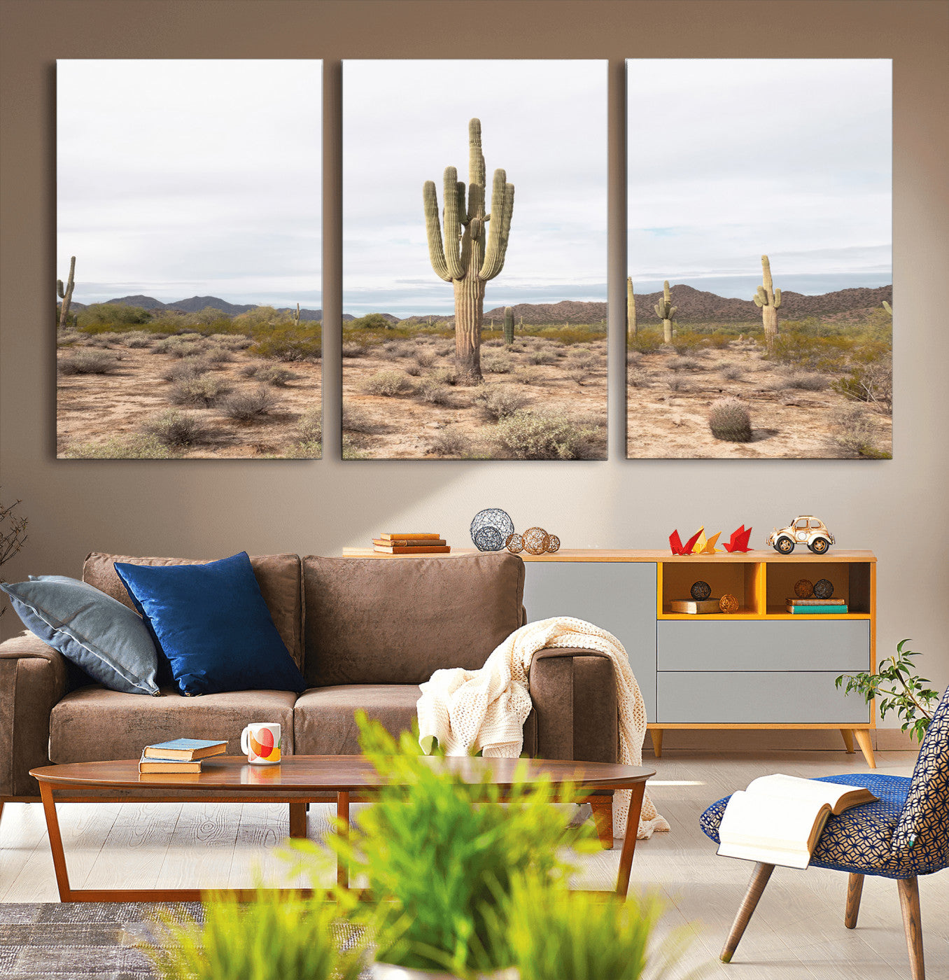 96147924-MGV-CV-36X24-Saguaro Cactus Wall Art Canvas Print, Framed Desert Cactus Art Picture Print, Earthy Desert Perfect Southwestern Boho Decor