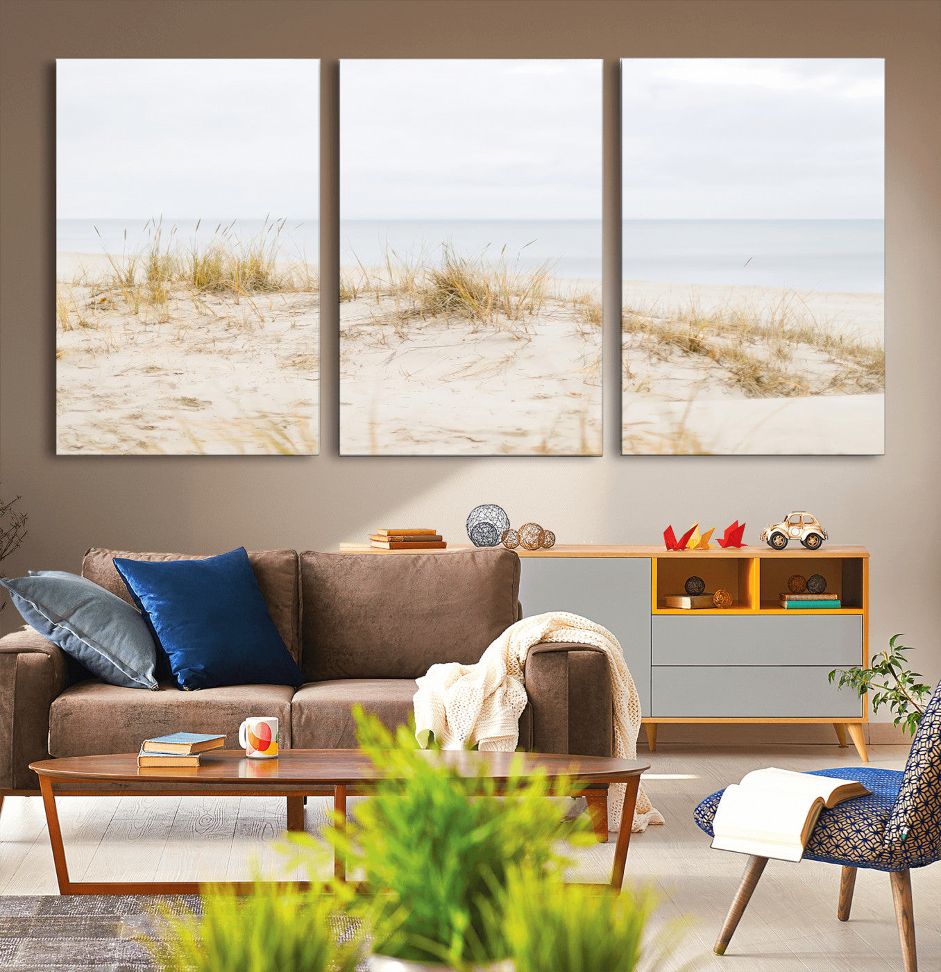 13146857-MGV-CV-36X24-Beach Dunes Wall Art Canvas Print, Framed Soft Horizon Art Picture Print, Coastal Grass Perfect Minimalist Coastal Decor Artwork