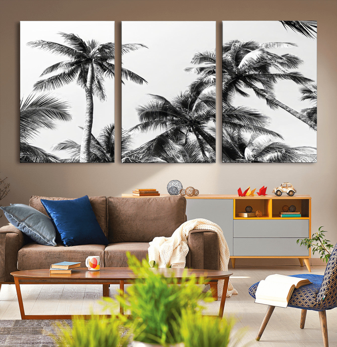 46641801-MGV-CV-36X24-Palm Tree Wall Art Canvas Print, Framed Black White Tropics Art Picture Print, Monochrome Palms Perfect Modern Tropical Minimalist