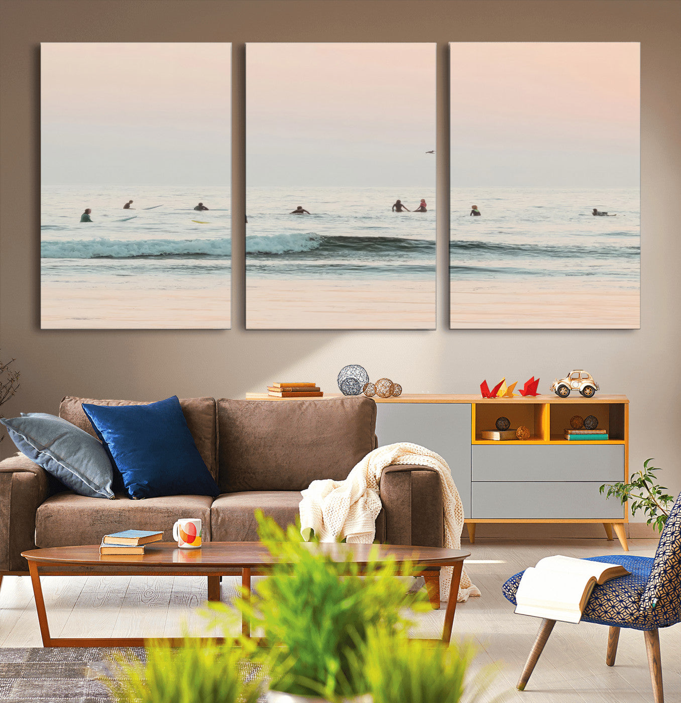 98888919-MGV-CV-36X24-Pastel Ocean Wall Art Canvas Print, Framed Soft Sunset Swimming Art Picture Print, Calm Sea Horizon Perfect Soft Coastal