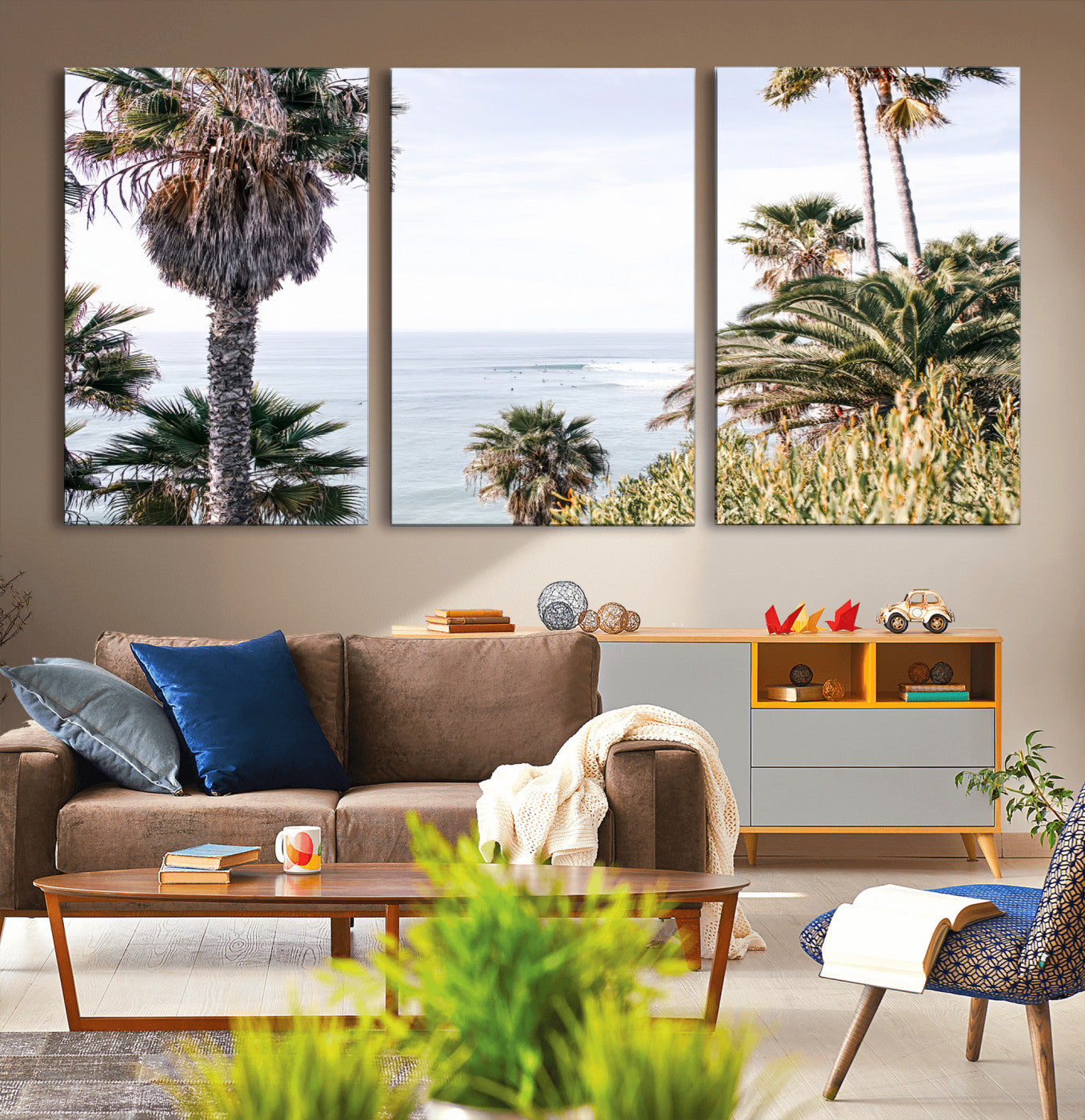 51404565-MGV-CV-36X24-Palm Trees Wall Art Canvas Print, Framed Ocean Breeze Art Picture Print, Coastal View Perfect Tropical Coastal Decor Artwork