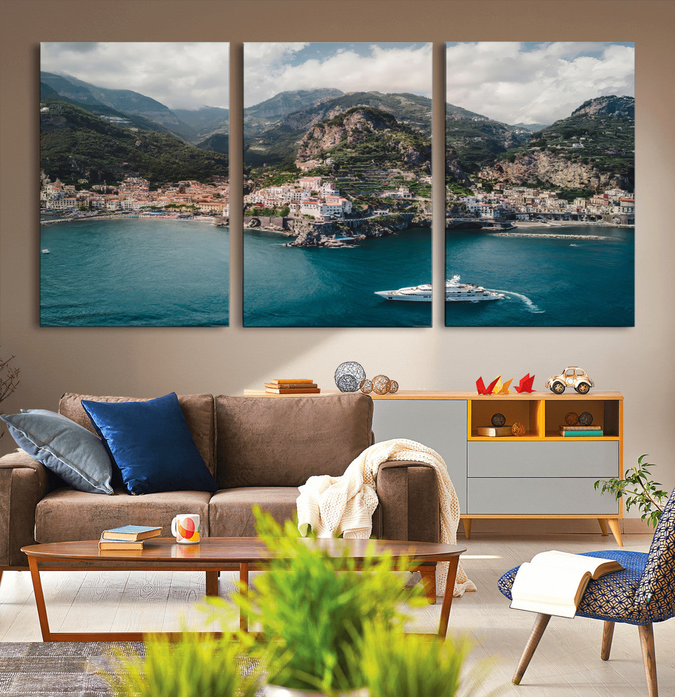 20321590-MGV-CV-36X24-Amalfi Coast Wall Art Canvas Print, Framed Italy Travel Art Picture Print, Mediterranean Landscape Perfect Mediterranean Coastal
