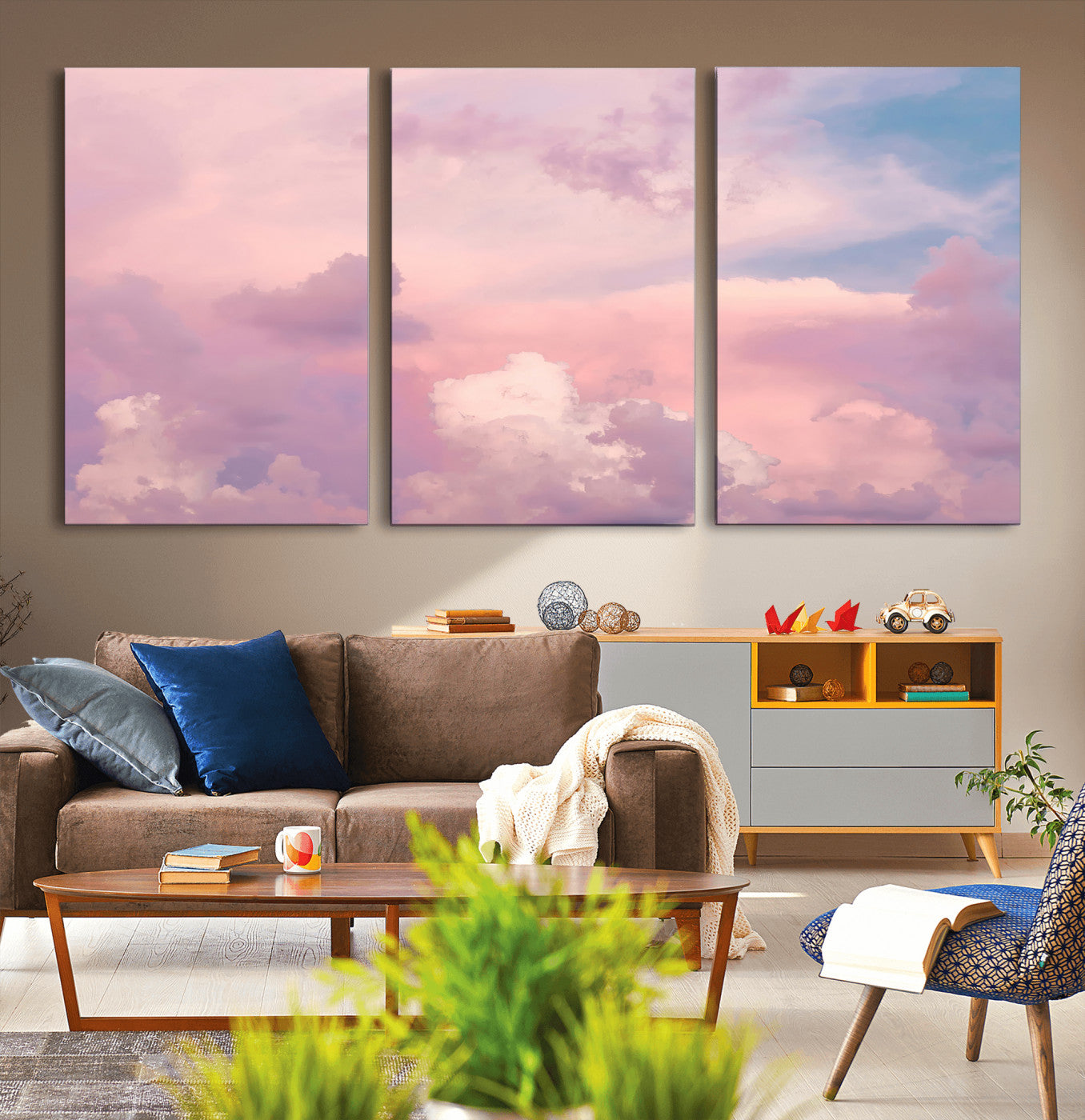22874890-MGV-CV-36X24-Pastel Sky Wall Art Canvas Print, Framed Dreamy Cloudscape Art Picture Print, Sunset Glow Perfect Minimalist Serenity Decor