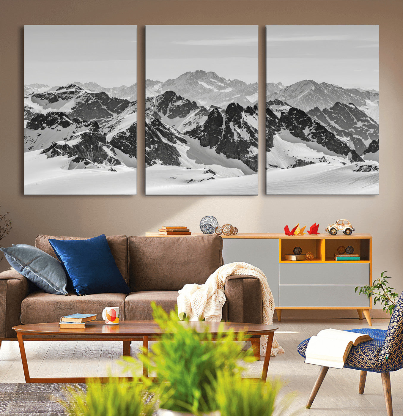 46884246-MGV-CV-36X24-Snowy Mountain Wall Art Canvas Print, Framed Mountain Peaks Art Picture Print, Alpine Mountains Perfect Minimalist Alpine Decor