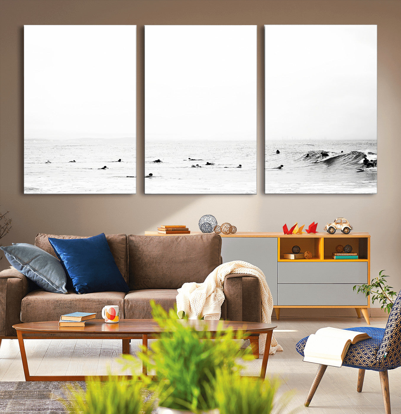 38441169-MGV-CV-36X24-Monochrome Swimming Wall Art Canvas Print, Framed Ocean Horizon Art Picture Print, Moody Coastal Perfect Minimalist Coastal Decor