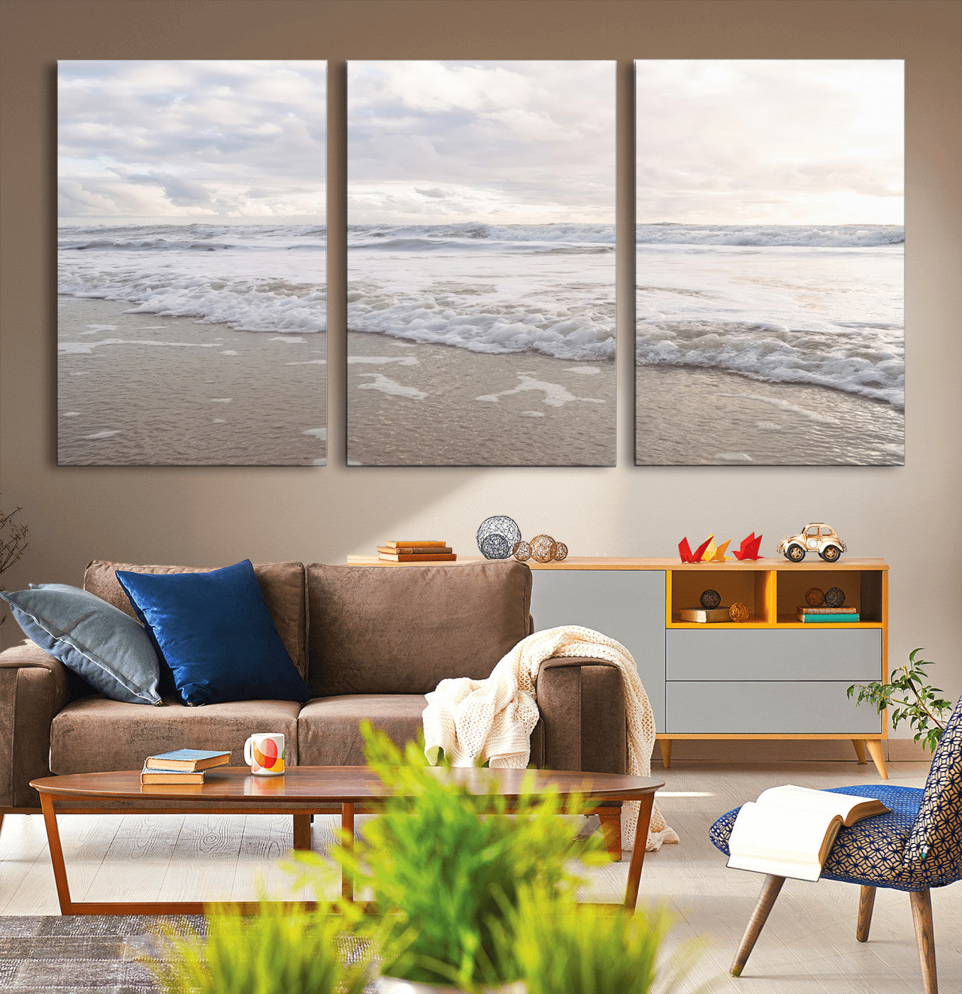 70596264-MGV-CV-36X24-Ocean Waves Wall Art Canvas Print, Framed Coastal Shoreline Art Picture Print, Sea Foam Perfect Coastal Minimalist Decor Artwork