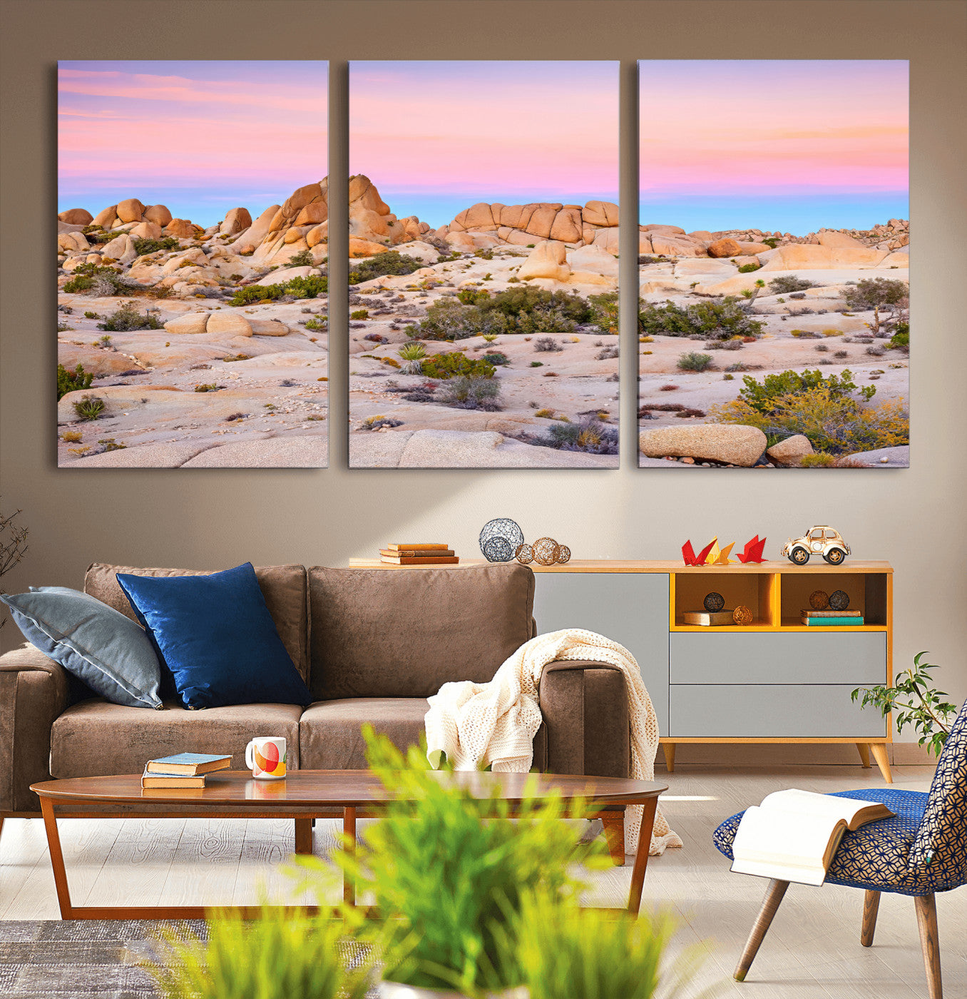 96167137-MGV-CV-36X24-Vibrant Sunset Sky Wall Art Canvas Print, Framed Joshua Tree Art Picture Print, Rugged Terrain Perfect Southwestern Boho Decor