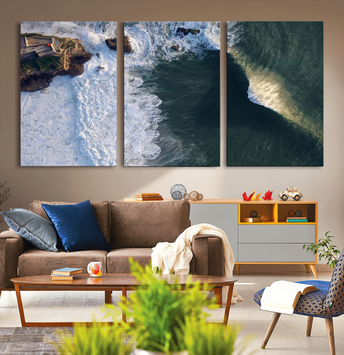 37405684-MGV-CV-36X24-Nazare Coast Wall Art Canvas Print, Framed Aerial Ocean Art Picture Print, Coastal Fortress Perfect Dramatic Coastal Decor Artwork
