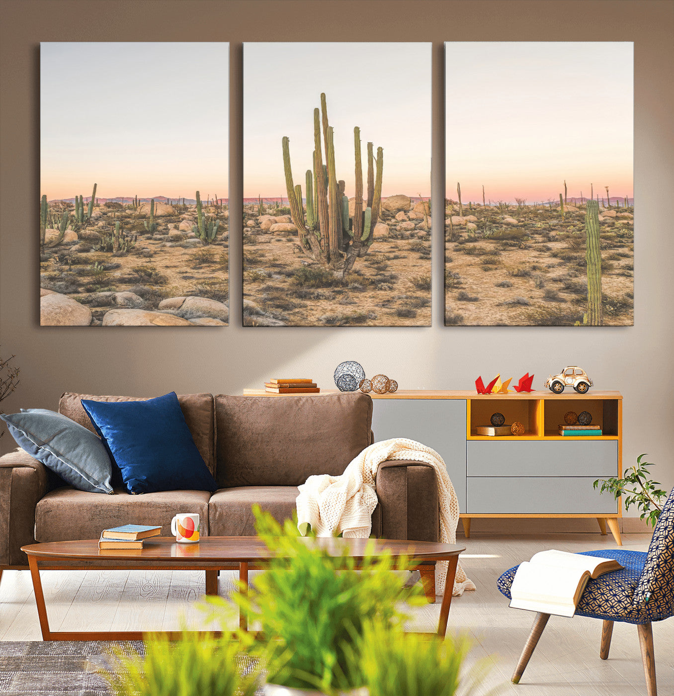 76234974-MGV-CV-36X24-Desert Cactus Wall Art Canvas Print, Framed Baja Desert Art Picture Print, Pastel Desert Perfect Southwestern Boho Decor Artwork
