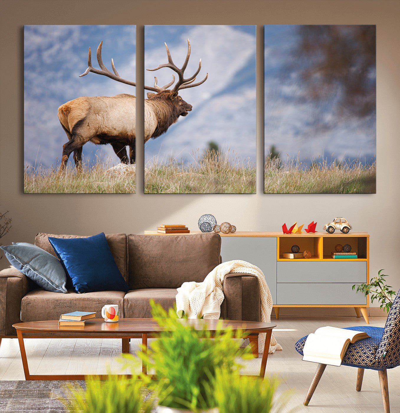 26365841-MGV-CV-36X24-Mountain Elk Art Wall Art Canvas Print, Framed Rustic Wildlife Print Art Picture Print, Lodge Style Decor Perfect Rustic Lodge