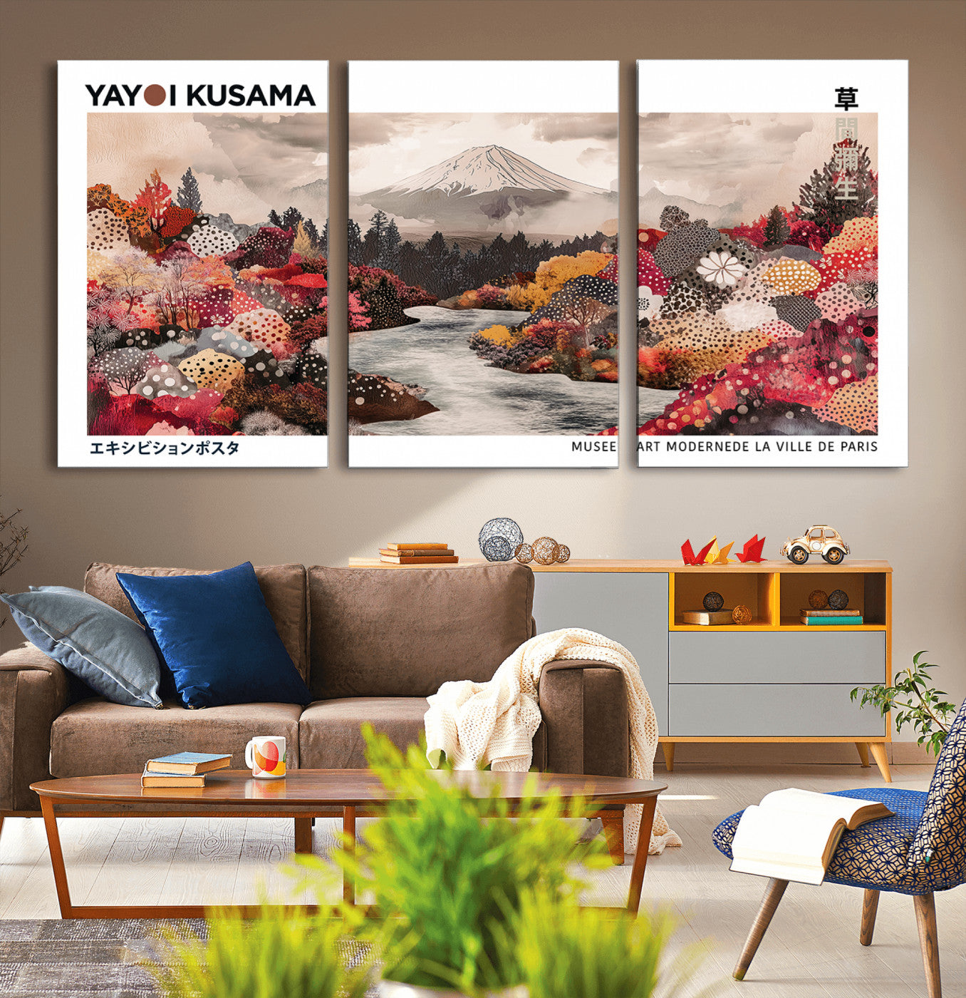 32352074-MGV-CV-36X24-Japanese Landscape Wall Art – Mount Fuji River Canvas Print, Modern Asian Inspired Nature Decor for Living Room, Bedroom, Office