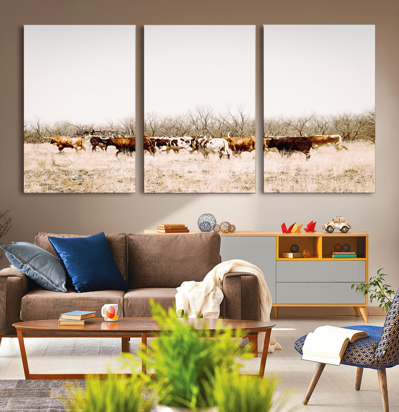 12454132-MGV-CV-36X24-Cow Herd Photography Wall Art Canvas Print, Framed Rustic Farmhouse Decor Art Picture Print, Western Ranch Style Perfect Rustic