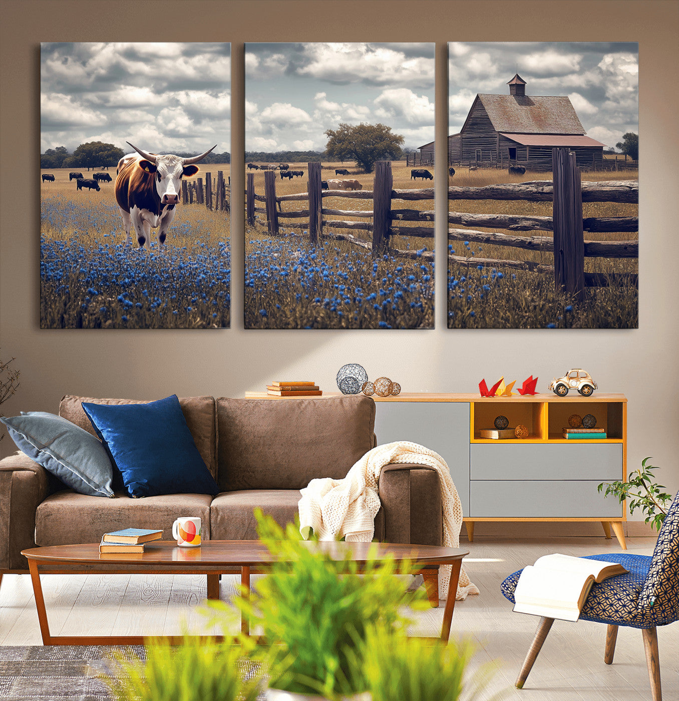 22296025-MGV-CV-36X24-Texas Longhorn Canvas Wall Art Canvas Print, Framed Rustic Barn Wall Art Art Picture Print, Farmhouse Cow Decor Perfect Rustic