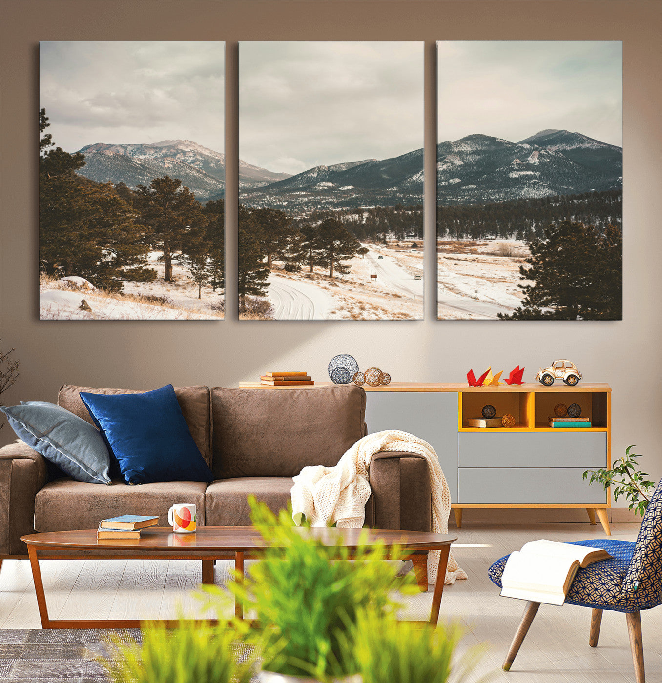 77311749-MGV-CV-60X30-3P-Mountain Landscape Wall Art Canvas Print, Framed Snowy Peaks Art Picture Print, Alpine Aesthetic Perfect Rustic Winter Decor