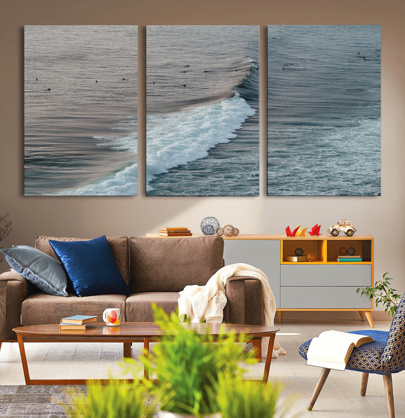 23077324-MGV-CV-36X24-Ocean Waves Wall Art Canvas Print, Framed Coastal Serenity Art Picture Print, Surf Aesthetic Perfect Modern Coastal Decor Artwork