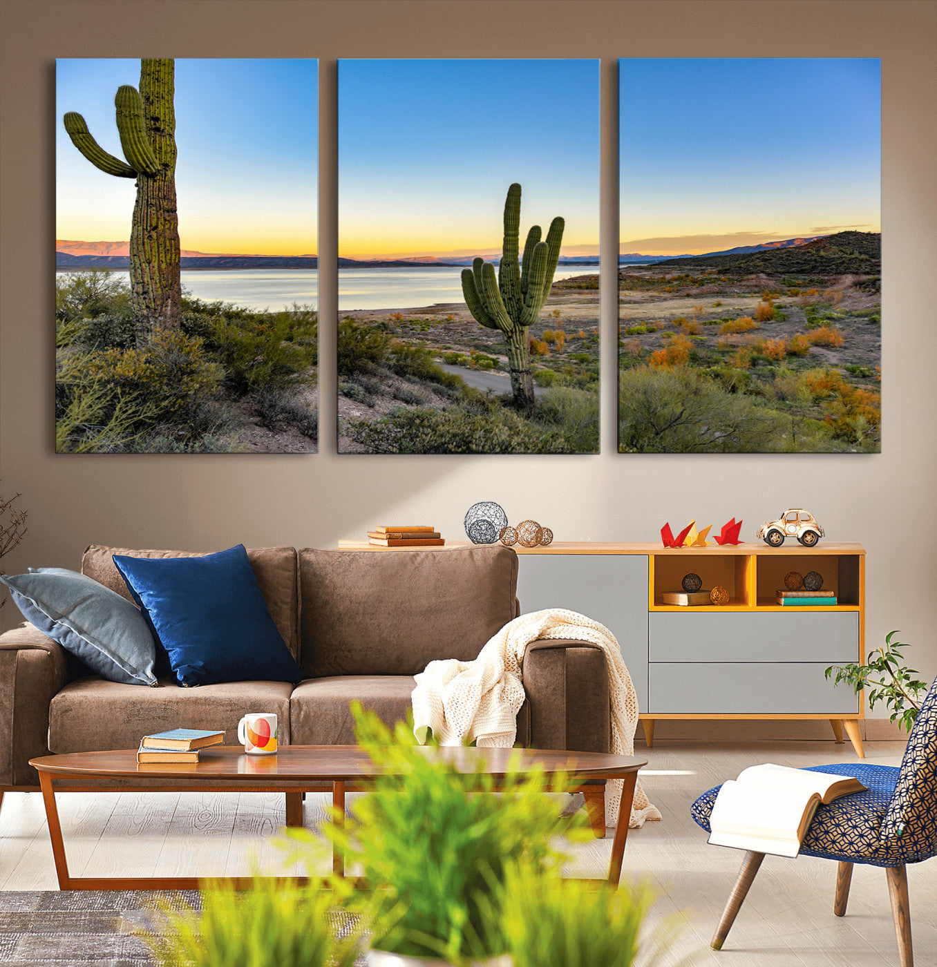 52844711-MGV-CV-36X24-Saguaro Cactus Wall Art Canvas Print, Framed Desert Sunset Art Picture Print, Southwestern Scene Perfect Southwestern Rustic Decor