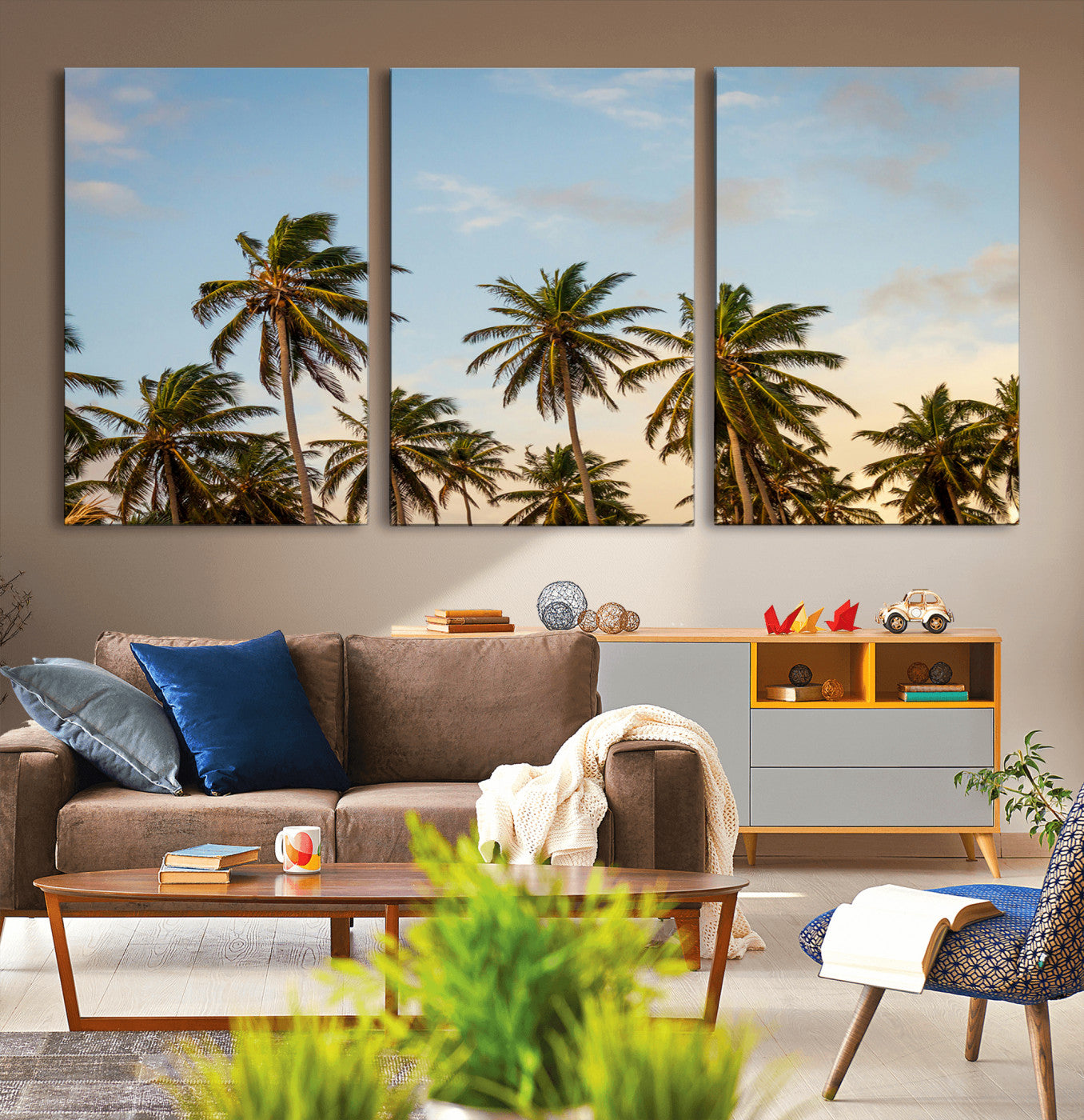 99033771-MGV-CV-36X24-Palm Trees Wall Art Canvas Print, Framed Tropical Vibes Art Picture Print, Coastal Sunset Perfect Coastal Boho Decor Artwork