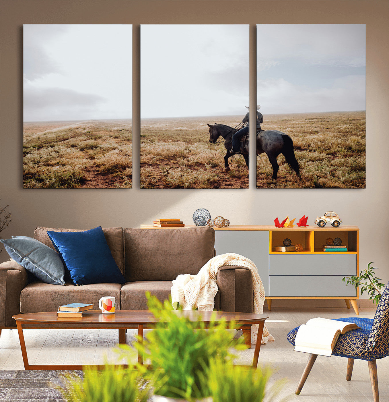 57597730-MGV-CV-36X24-Cowboy Wall Art Wall Art Canvas Print, Framed Western Canvas Art Picture Print, Rustic Ranch Scene Perfect Rustic Western Decor