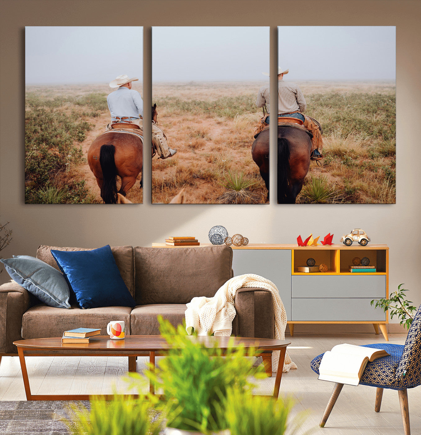 54943176-MGV-CV-36X24-Cowboy Wall Art Wall Art Canvas Print, Framed Western Canvas Art Picture Print, Rustic Ranch Scene Perfect Rustic Western Decor