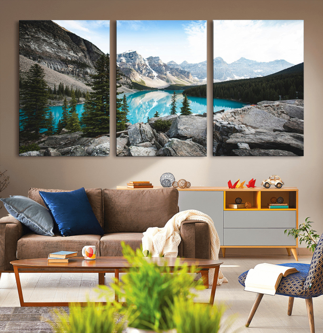 98014896-MGV-CV-36X24-Canadian Rockies Wall Art Canvas Print, Framed Mountain Landscape Art Picture Print, Turquoise Water Perfect Scandinavian