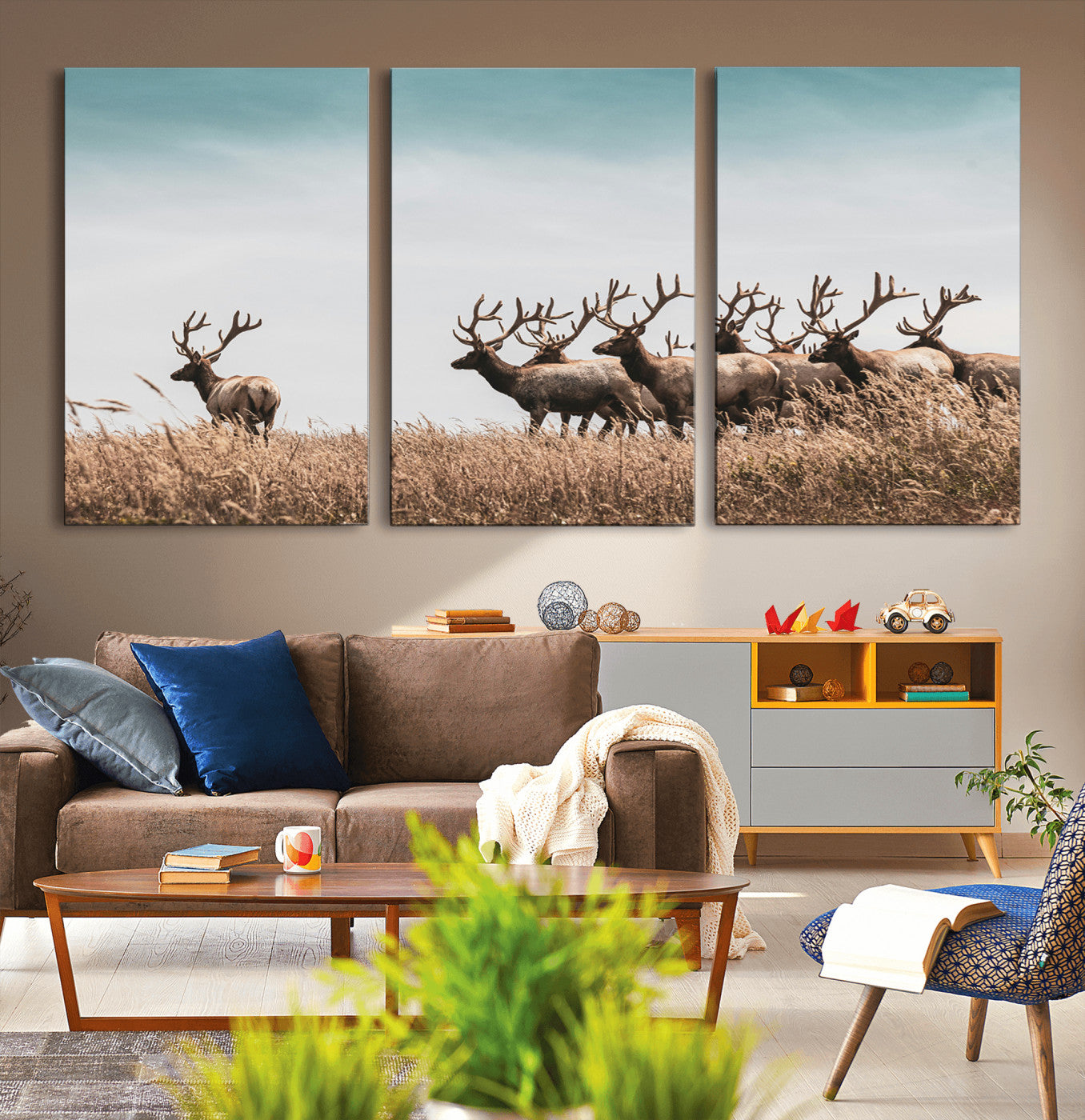 81594705-MGV-CV-36X24-Elk Herd Wall Art Canvas Print, Framed Wildlife Photography Art Picture Print, Rustic Nature Print Perfect Rustic Wildlife Decor