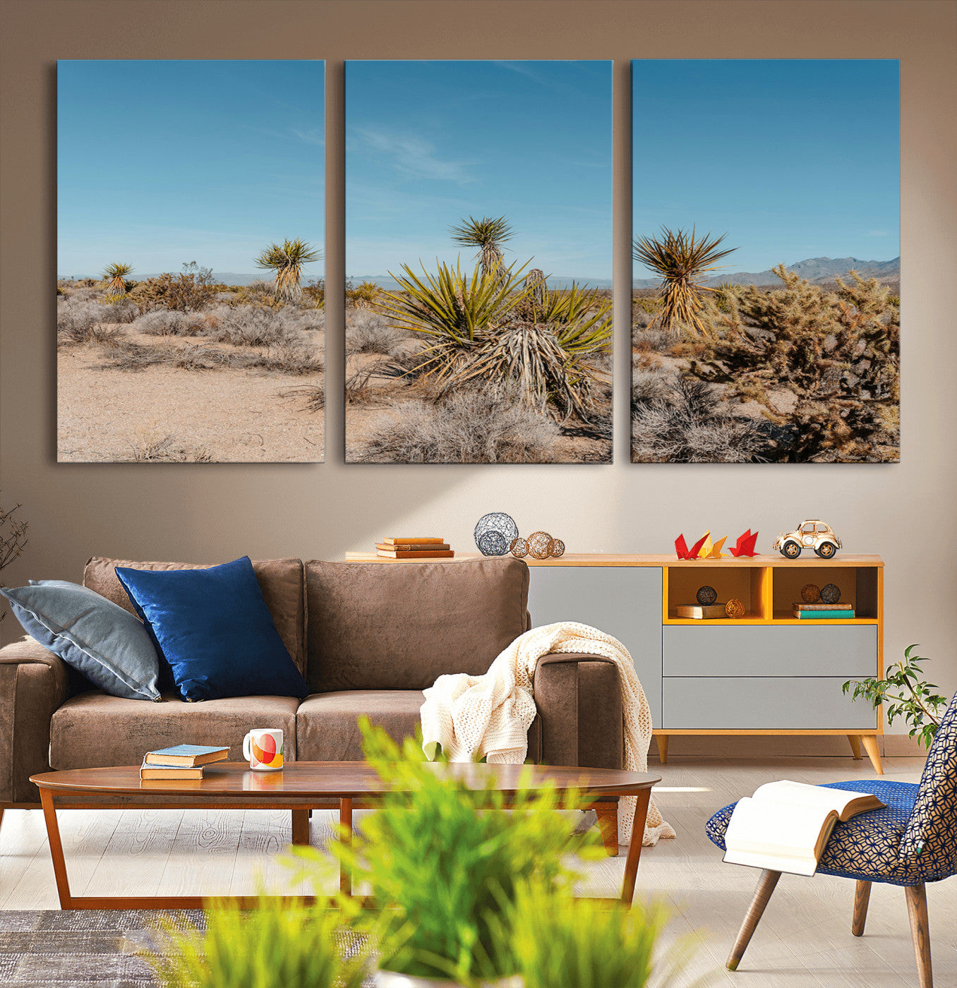 35156165-MGV-CV-36X24-Joshua Tree Wall Art Canvas Print, Framed Desert Landscape Art Picture Print, Warm Earth Tones Perfect Southwestern Minimalist