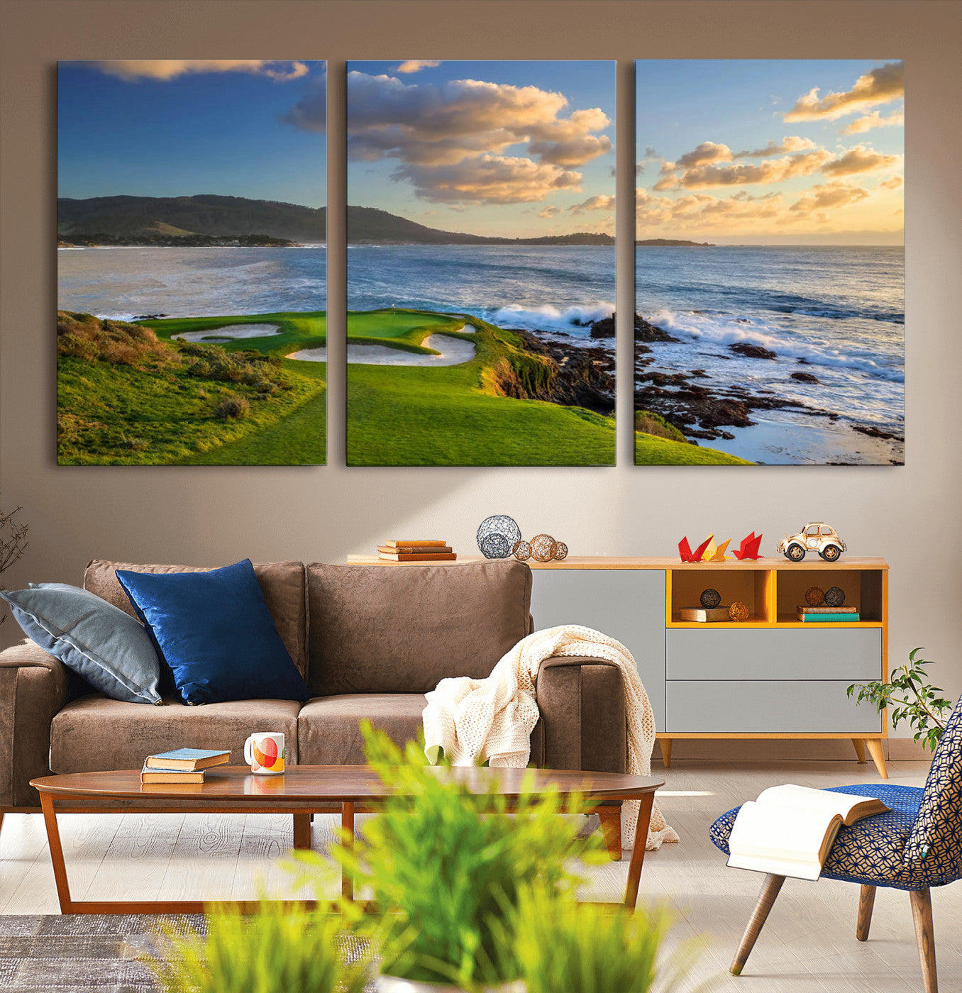 50107048-MGV-CV-36X24-Golf Course Wall Art – Coastal Ocean View Canvas Print, Scenic Fairway Landscape Decor for Office, Man Cave, Bedroom, or Living