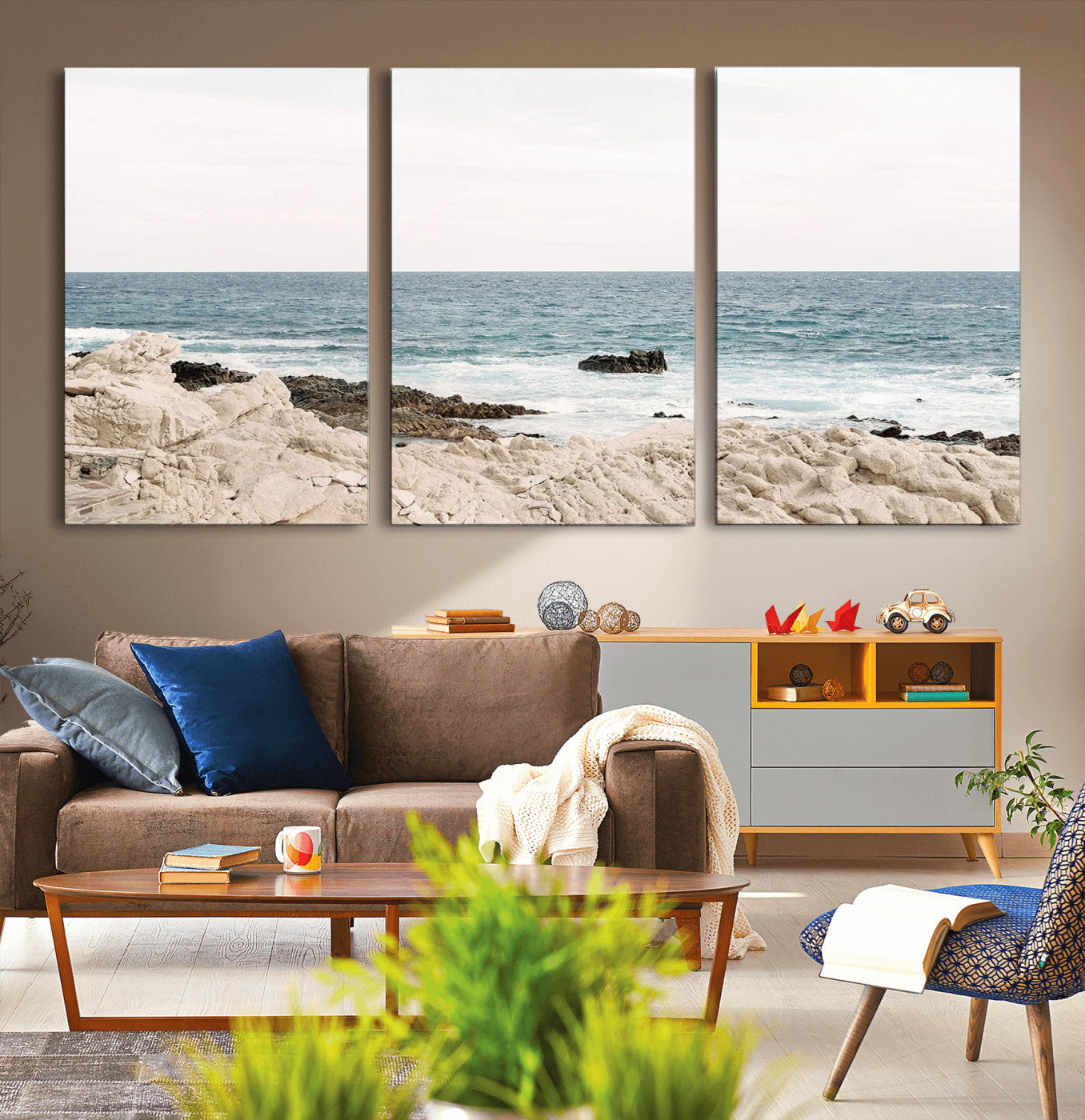 25481980-MGV-CV-36X24-Ocean Coastal Wall Art – Rocky Shoreline and Waves Canvas Print, Serene Beach Landscape Decor for Living Room, Bedroom, or Office