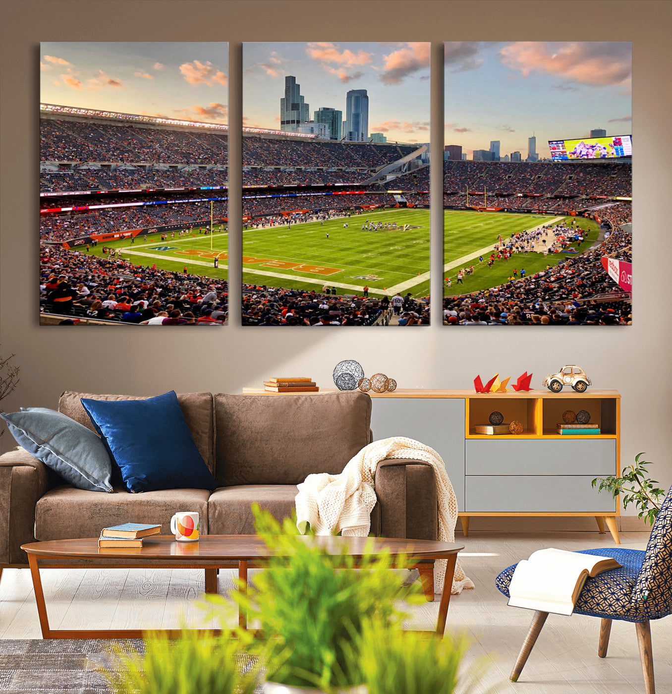 55377093-MGV-CV-36X24-Soldier Field Wall Art – Panoramic Chicago Bears Football Stadium Canvas Print, Game Day Sports Decor for Man Cave, Bar, Office,