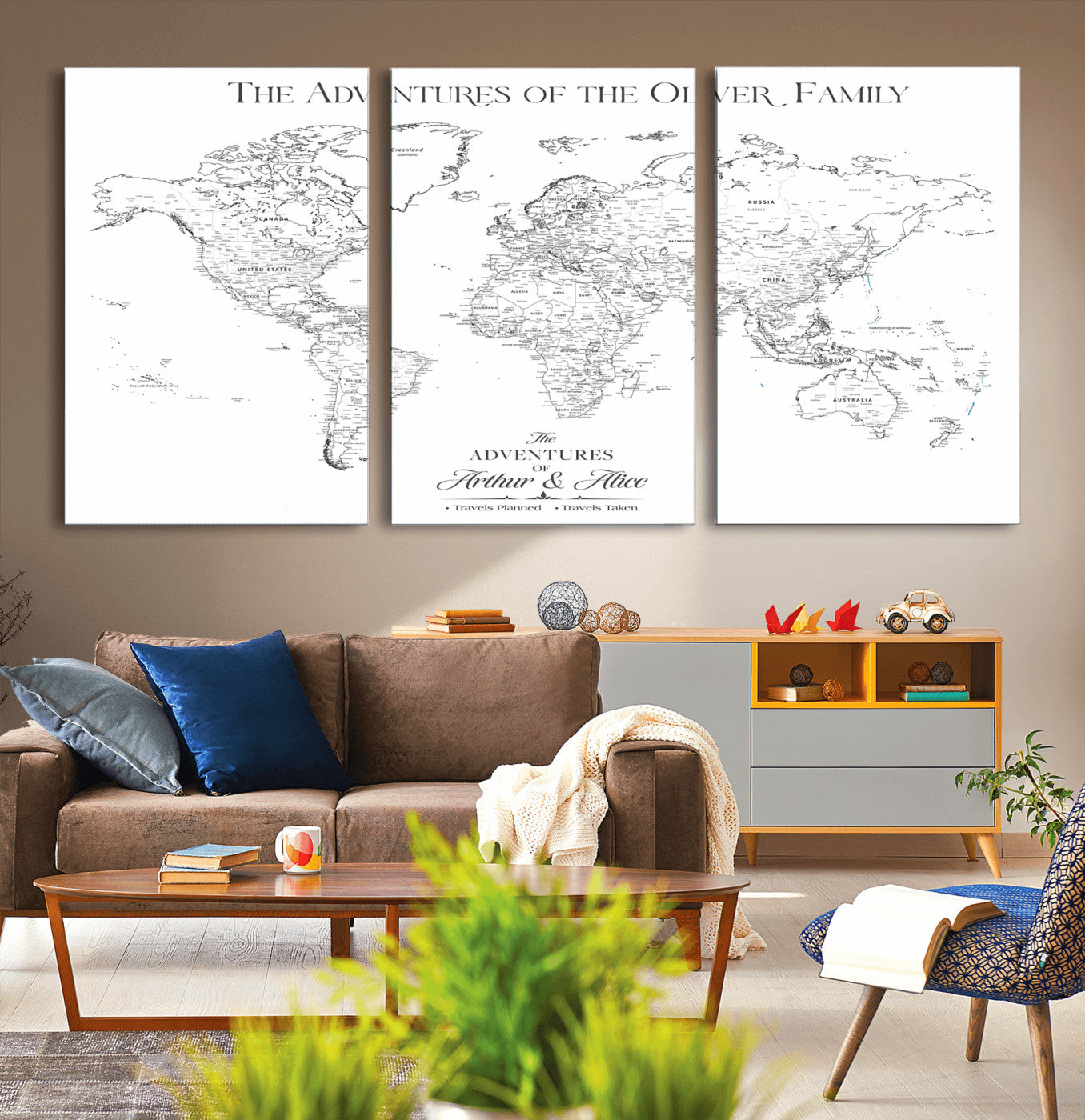 21029247-MGV-CV-36X24-Minimalist World Map Wall Art – Black and White Travel Adventure Print, Modern Family Travel Map Decor for Living Room, Bedroom,