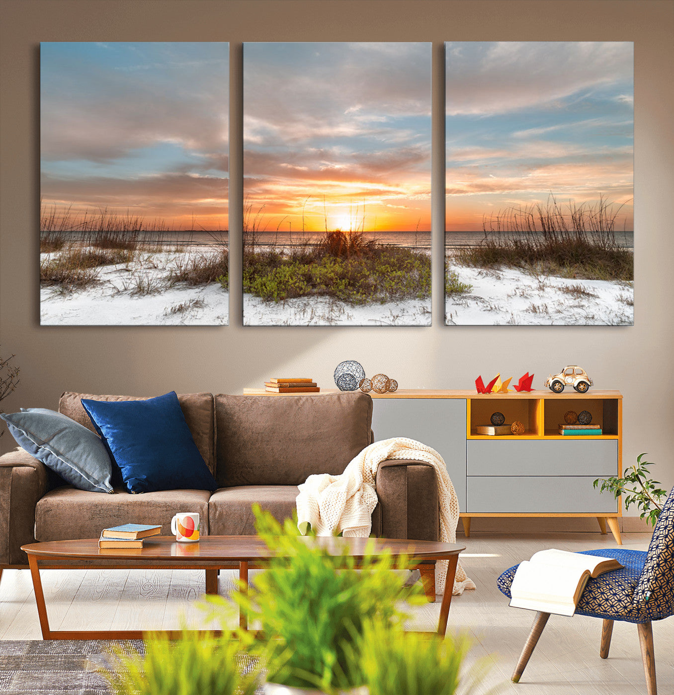 58266230-MGV-CV-36X24-Sunset Beach Canvas Wall Art – Coastal Ocean Landscape Print, Seaside Nature Art for Coastal Chic Decor, Living Room, Bedroom,