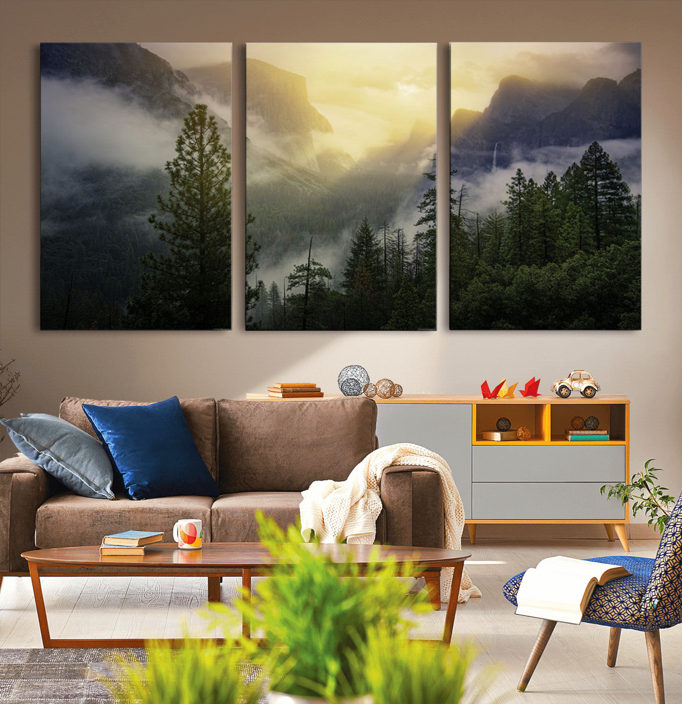 38316884-MGV-CV-36X24-Landscape Wall Art – Misty Mountain Valley Canvas Print, Scenic Pine Forest and Sunrise Photography Decor for Bedroom, Living