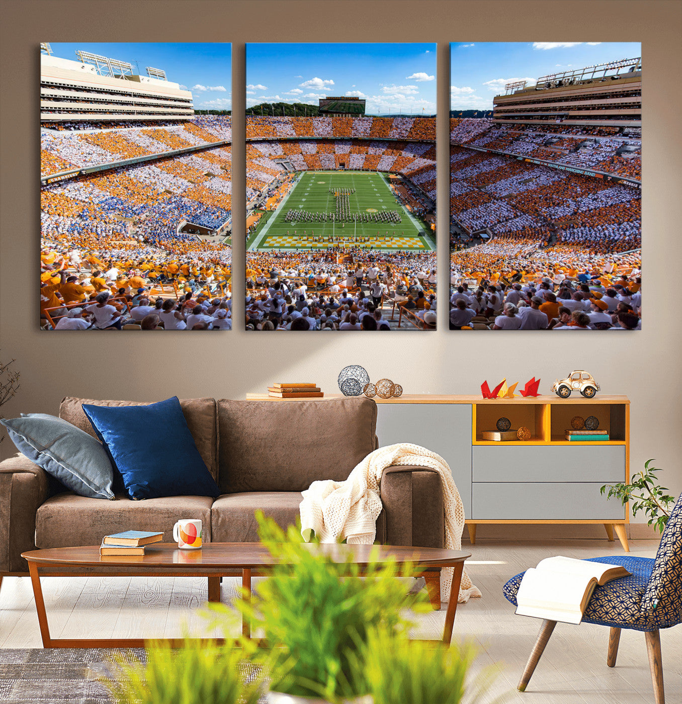 77097951-MGV-CV-36X24-Neyland Stadium Wall Art – Panoramic Tennessee Volunteers Checkerboard Crowd Canvas Print, Football Game Day Decor for Office, Man