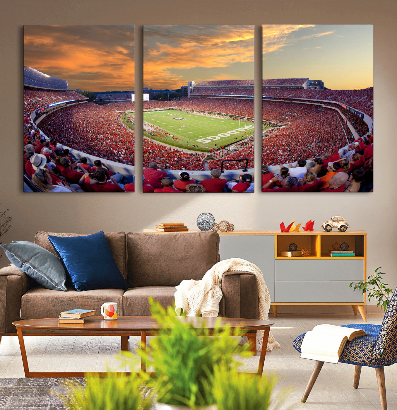 73680988-MGV-CV-36X24-Georgia Bulldogs Stadium Wall Art – Panoramic Football Field Canvas Print, Game Day Decor for Home, Office, Fan Cave, Sports