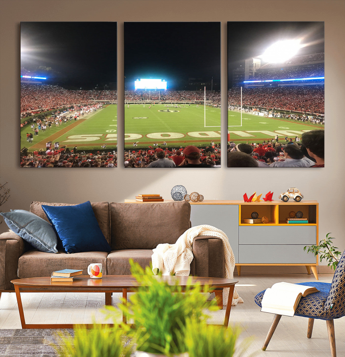 16230786-MGV-CV-36X24-Georgia Bulldogs Stadium Wall Art – Night Game Football Field Canvas Print, Panoramic Sports Decor for Home, Office, Fan Cave