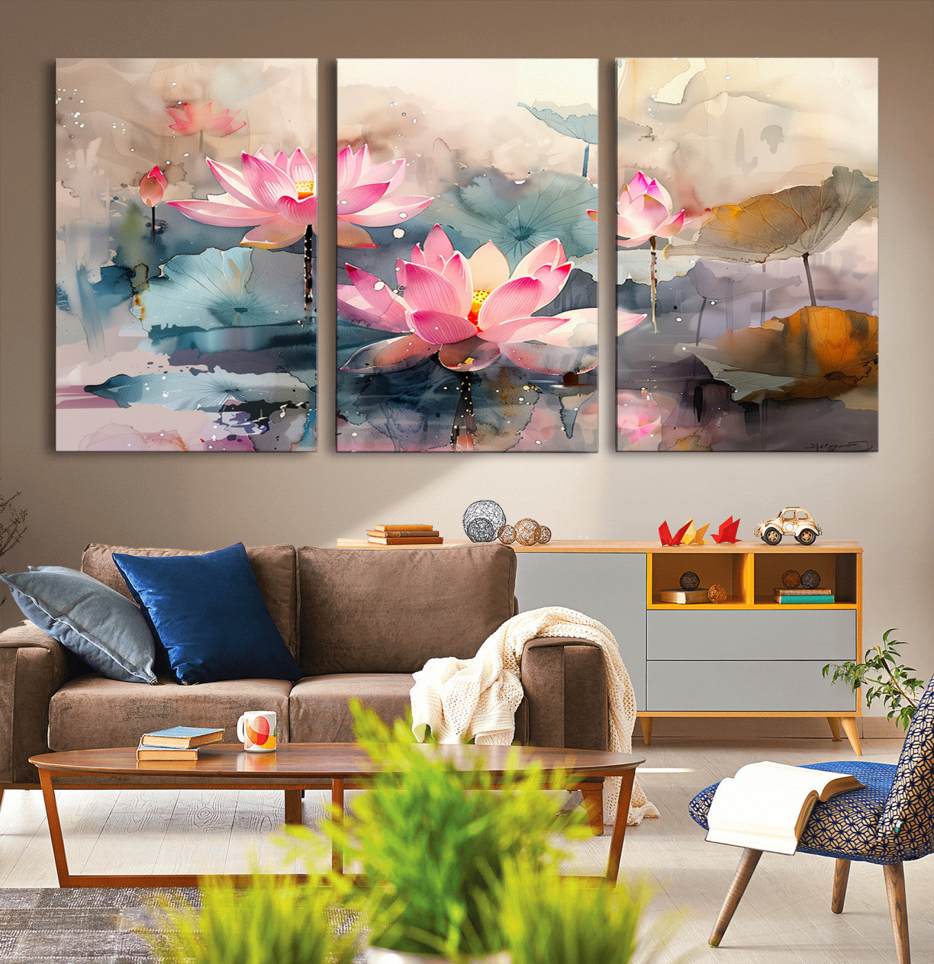 18414-MGV-CV-36X24-Pink Lotus Wall Art Canvas Print, Framed Water Lily Art Picture Print, Dreamy Floral Perfect Dreamy Botanical Decor Artwork