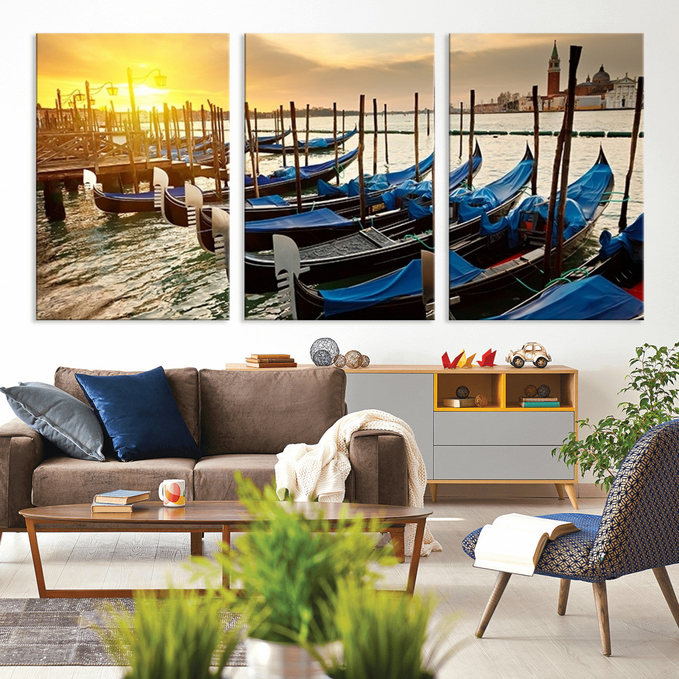 25872-MGV-CV-36X24-Venetian Gondola Dock Wall Art – Serene Sunset Canal Canvas Print, Tranquil Water Travel Decor for Office, Living Room, or Man