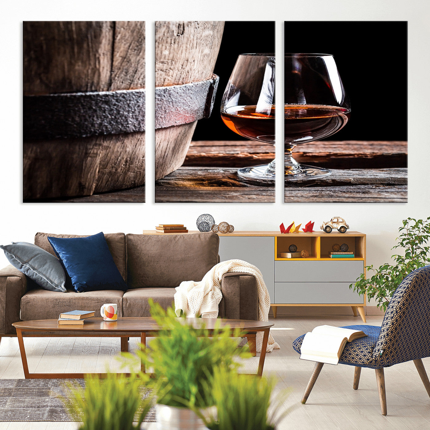 50839-MGV-CV-36X24-Barrel & Brandy Wall Art – Rustic Whiskey Barrel and Brandy Glass Canvas Print, Elegant Home Bar or Lounge Decor for Office, Man